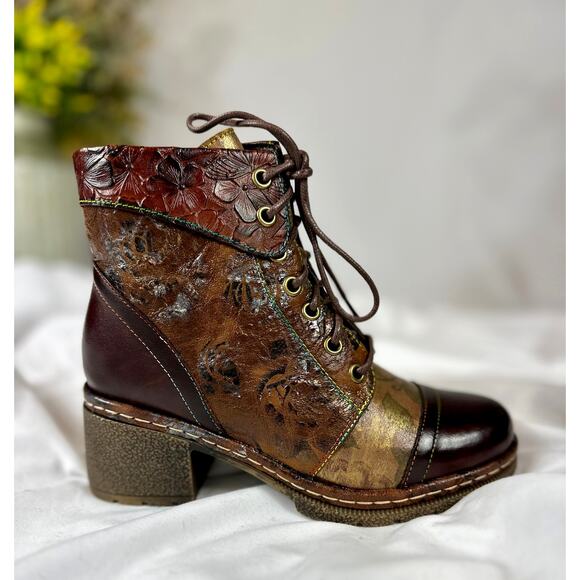 L'Artiste by Spring Step Leather Lace-Up Boots - Fallinluv Brown 5 - Picture 1 of 16